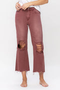 90'S VINTAGE SUPER HIGH RISE CROP FLARE JEANS V2736RU: RUSSET BROWN / 30