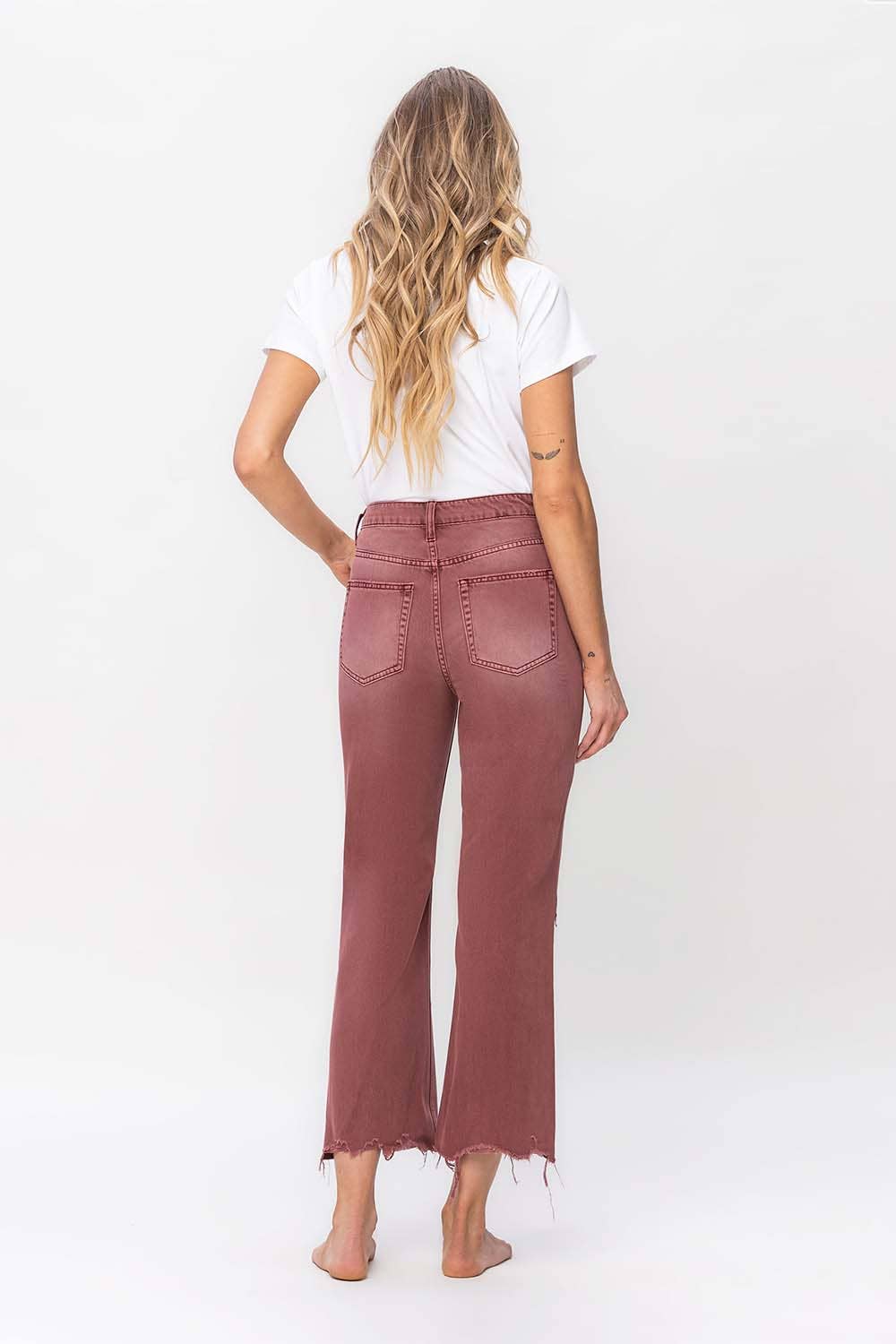 90'S VINTAGE SUPER HIGH RISE CROP FLARE JEANS V2736RU: RUSSET BROWN / 30
