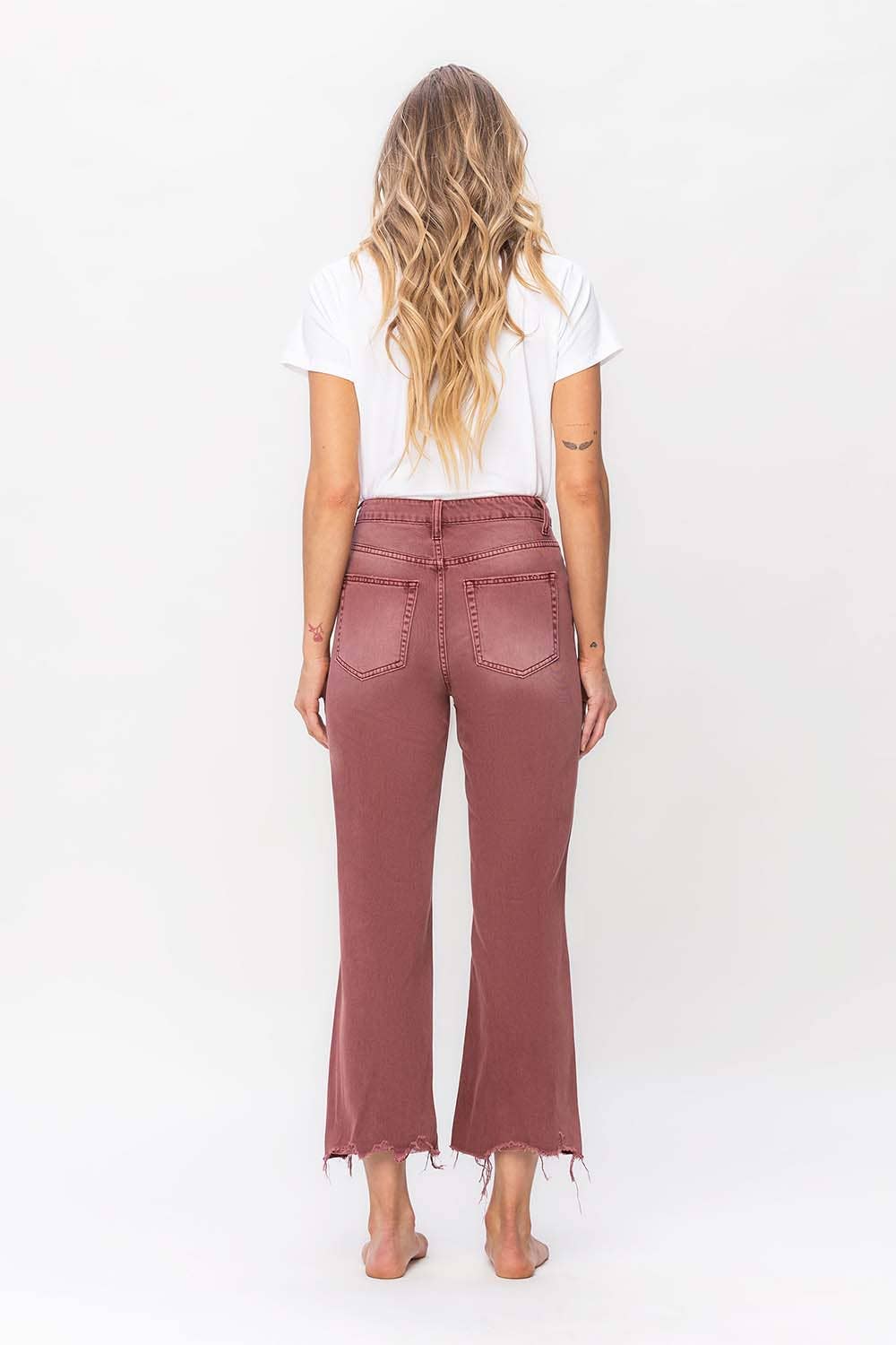 90'S VINTAGE SUPER HIGH RISE CROP FLARE JEANS V2736RU: RUSSET BROWN / 30