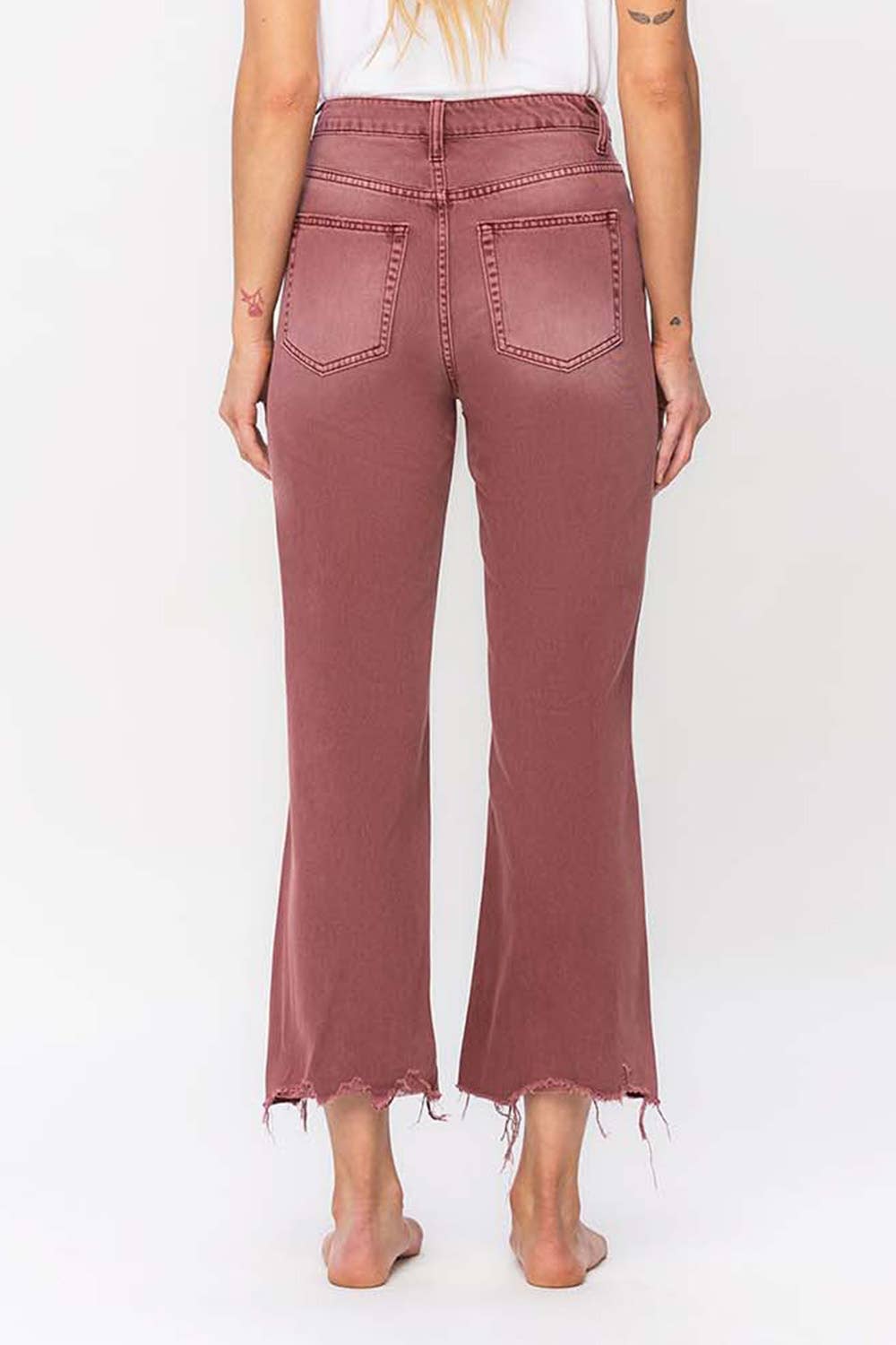 90'S VINTAGE SUPER HIGH RISE CROP FLARE JEANS V2736RU: RUSSET BROWN / 30